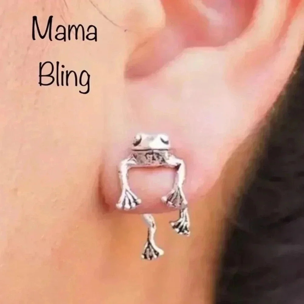 3 for $25/ 3D Silver Frog Stud Earrings NWT